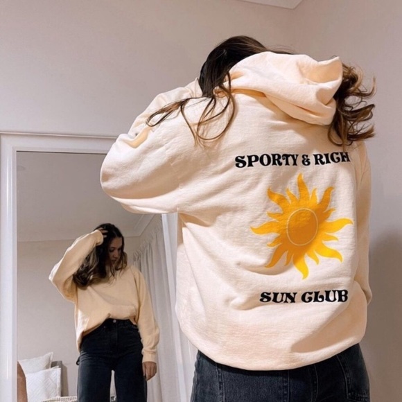 Sporty & Rich Tops - Sporty & Rich Sun Club Cream Oversized Hoodie